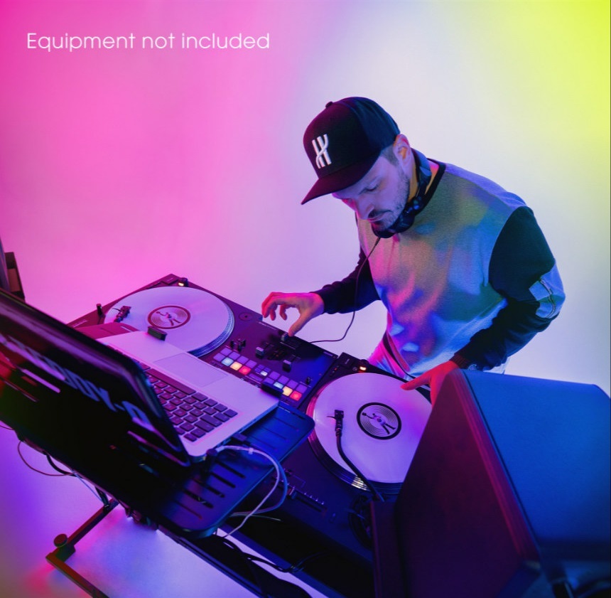Gravity FDJT 01 DJ-Tisch mit Flexibler Lautsprecher und Laptop Ablage
