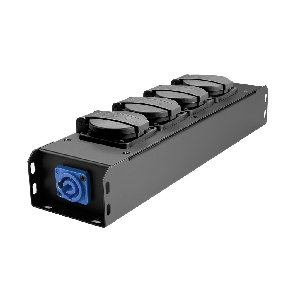 Adam Hall Cables PRO PORT 4 Stromverteiler 4 x IP54 Schuko out & 1 x PowerOut grey & 1 x blue