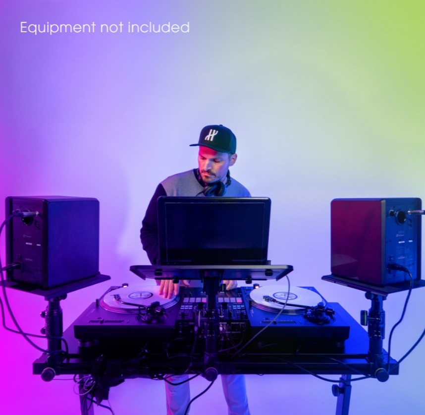 Gravity FDJT 01 DJ-Tisch mit Flexibler Lautsprecher und Laptop Ablage