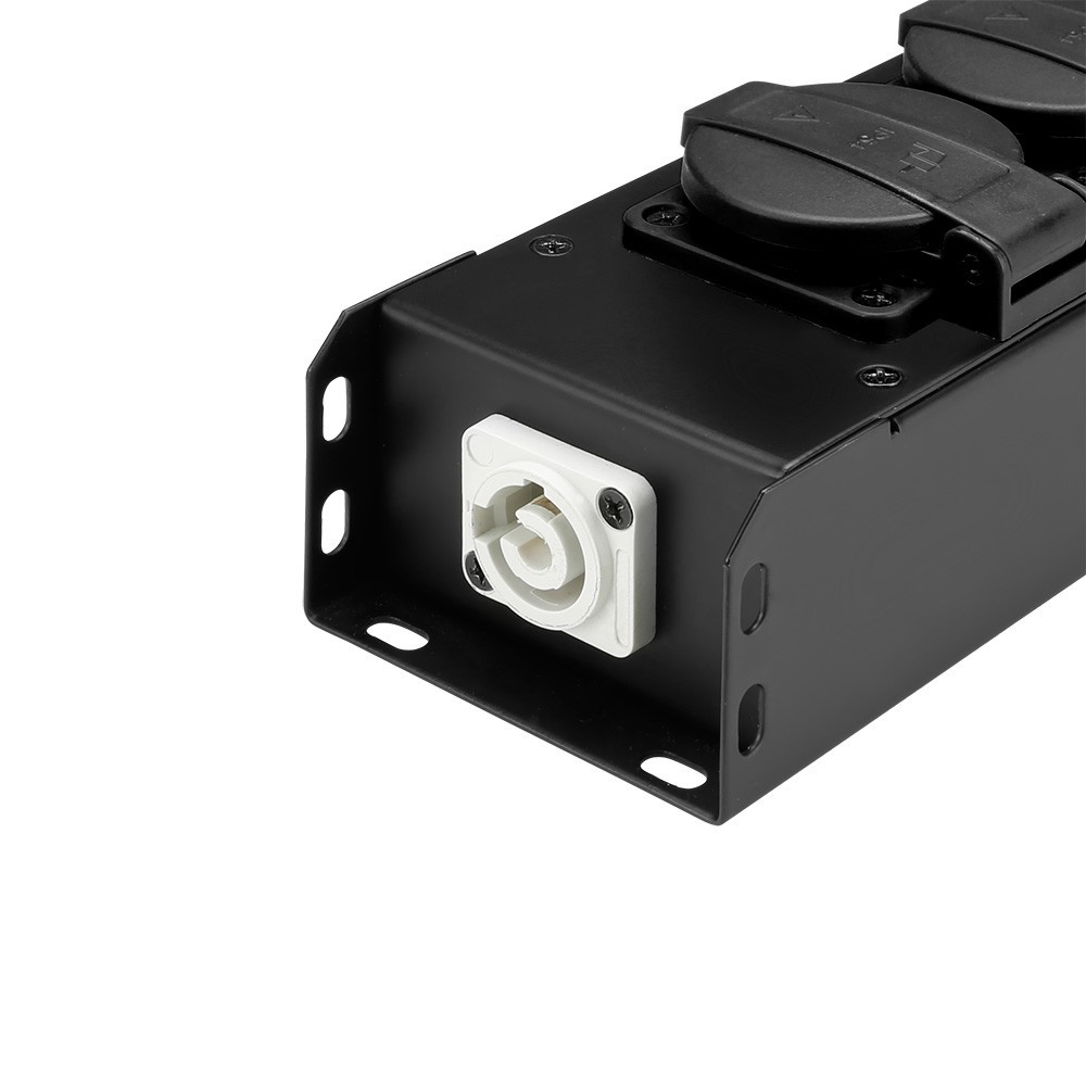 Adam Hall Cables PRO PORT 4 Stromverteiler 4 x IP54 Schuko out & 1 x PowerOut grey & 1 x blue