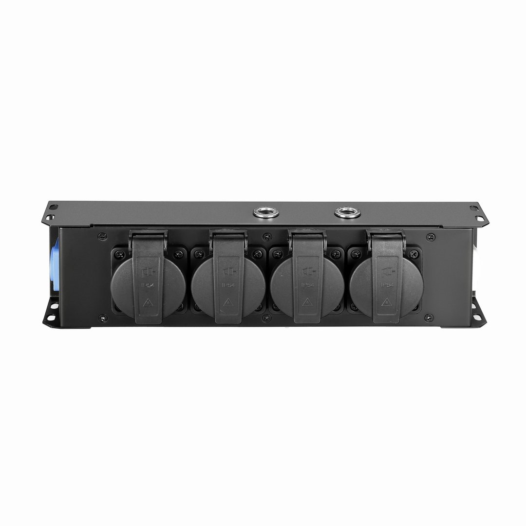 Adam Hall Cables PRO PORT 4 Stromverteiler 4 x IP54 Schuko out & 1 x PowerOut grey & 1 x blue