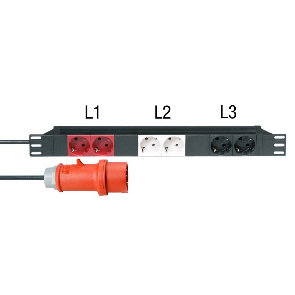 Adam Hall 19" Parts 87473 19" 1HE Steckdosenleiste 6-fach, 3 Stromkreise