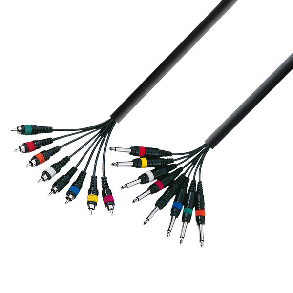 Adam Hall Cables 3 STAR L8 PC 0300 Multicore Kabel 8 x 6,3 mm Klinke mono auf 8 x Cinch male